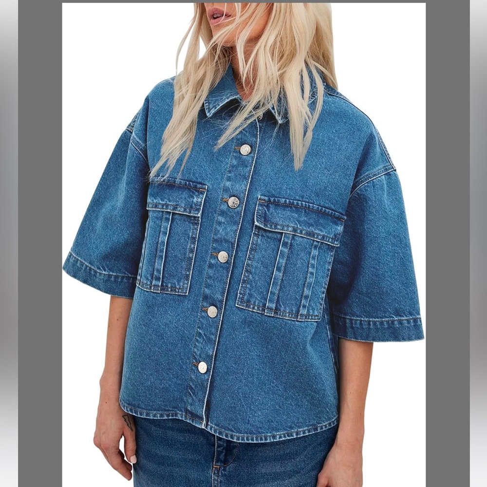 Imily Bela OVERSIZED mid Sleeve Denim Streetwear short sleeve Jacket women small